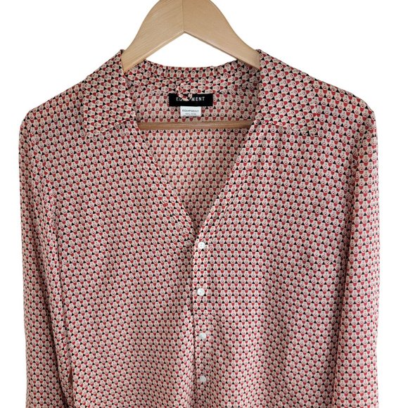 Equipment Geometric Pattern Silk Button Down Shirt Long Sleeve Red size M - Picture 8 of 8